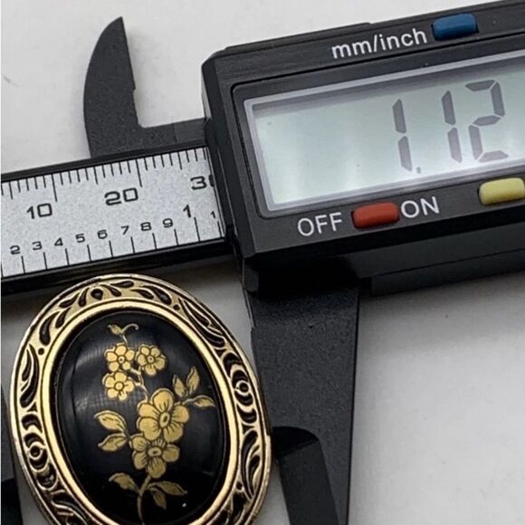 Vintage West Germany Black and Gold Floral Scarf Clip - Picture 5 of 9